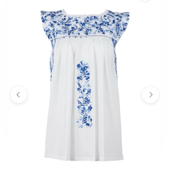 Mi Golondrina white & blue embroidered Flores blouse Sz L - Picture 7 of 7